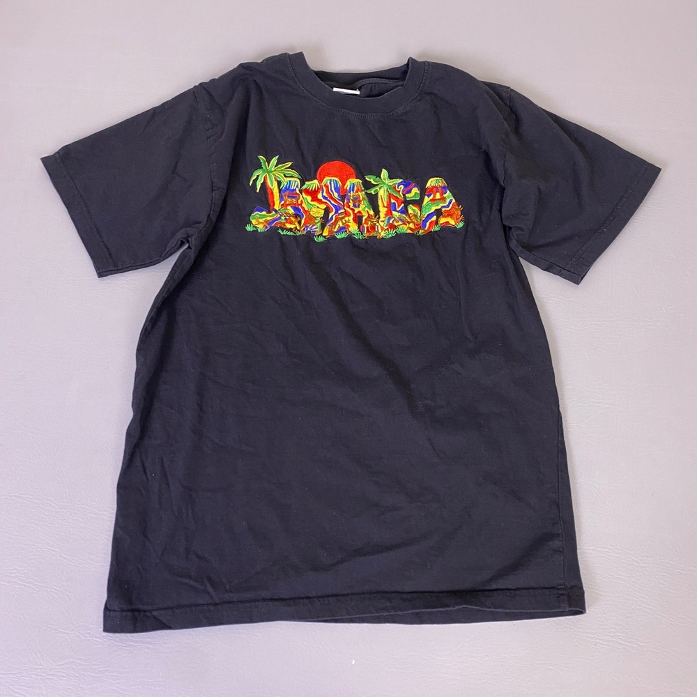 Jamaica Island‎ Tees Embroidered Graphic T-Shirt Womens Size Medium Black Red